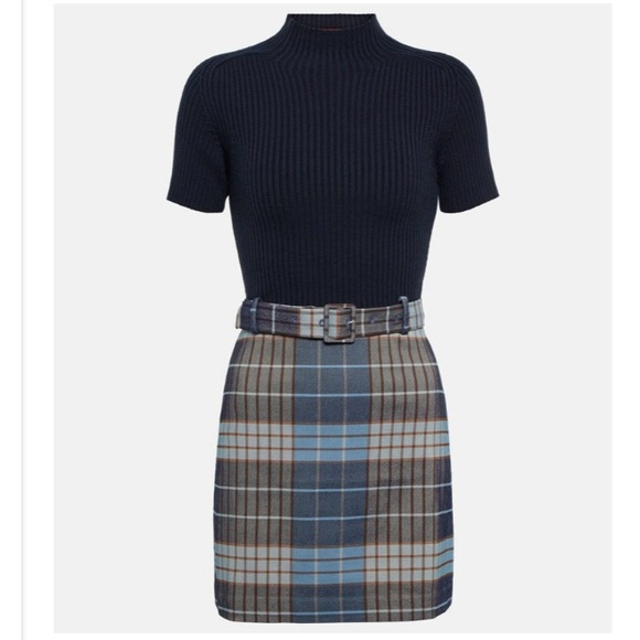 STAUD Patsy Wool Knit Plaid Mini Dress 70s Retro Like New Altered Length - Picture 3 of 16